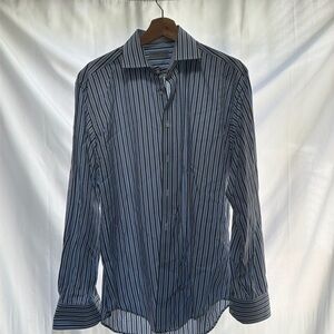 Jack Stone by Thomas Dean Striped Blue Button Down Shirt - Size Medium